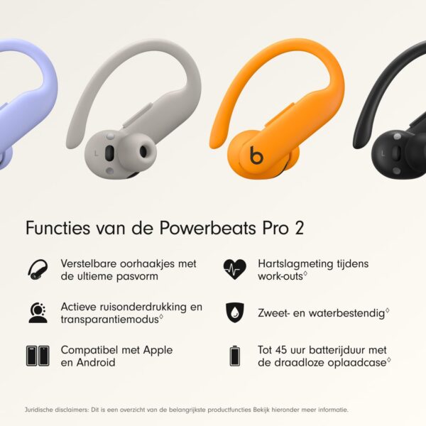 Beats Powerbeats Pro 2, draadloze oortjes met bluetooth, ruisonderdrukking, hartslagmeting, IPX4 en tot 45 uur batterijduur, draadloze oplaadcase. Werkt met Apple en Android -...