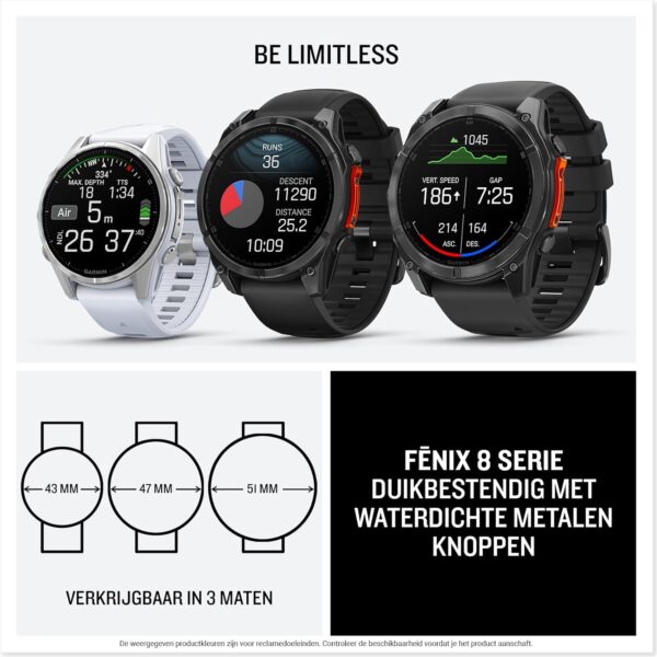 Garmin fēnix 8-51mm - AMOLED Multisport Smartwatch - 100+ sport-apps - LED Zaklamp - Microfoon en speaker - 10ATM Waterdicht - tot 29 dagen batterij - Donkergrijs/zwart