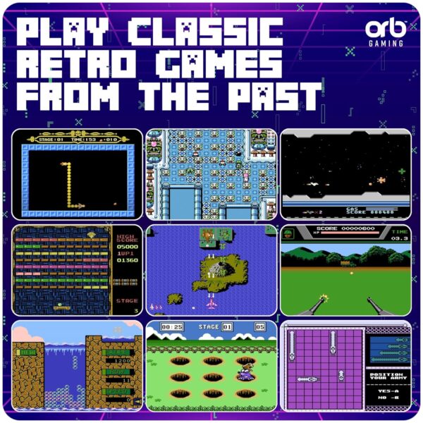 Mini-arcademachine, 240 ingebouwde games, 8-bit retro-arcadegames, 2,5-inch kleurenscherm, 8-weg joystick, 2 knoppen, volumeregeling, perfect cadeau - ThumbsUp!